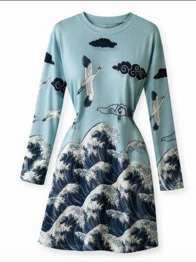 Unknown Brand Sheer Wave Print Mesh Mini Dress Fits Like XXL